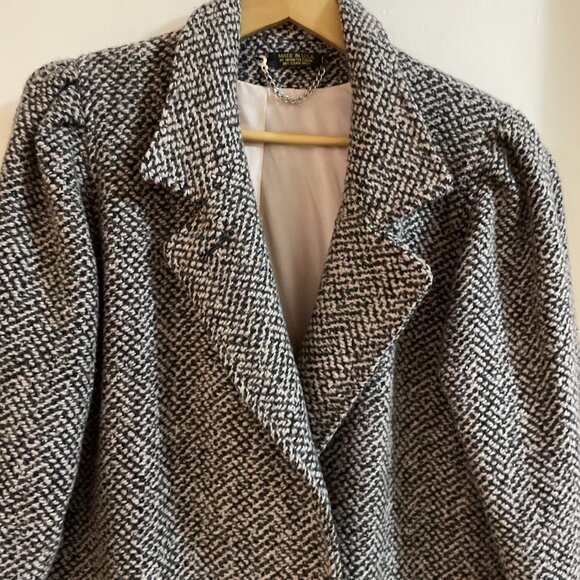 VTG 80s Tweed Double Breasted Coat Jacket Women's M Pastel Pink Puff Sleeves USA - Picture 2 of 13